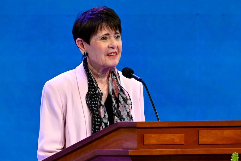 Sister Susan Bednar speaks during the closing session of BYU Women's Conference on Friday, May 1, 2026, in Provo, Utah.