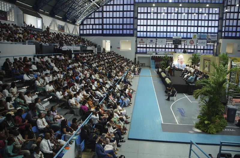 Elder Ronald A. Rasband of the Quorum of the Twelve Apostles speaks at a special conference in the Dominican Republic on April 25, 2026.