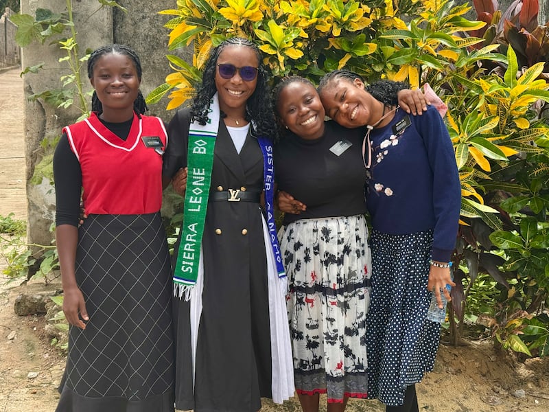 Four sister missionaries take a picture together in the Sierra Leone Bo Mission, on May 26, 2026.