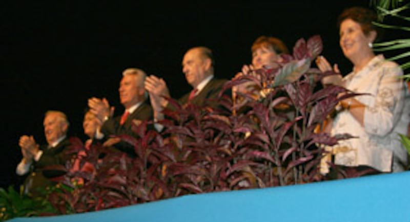 President Monson, President Uchtdorf, Elder Scott and other Church leaders salute the hundreds of pe