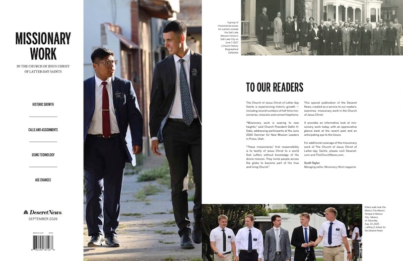 The cover and an inside page of the September 2026 magazine Missionary Work in The Church of Jesus Christ of Latter-day Saints.