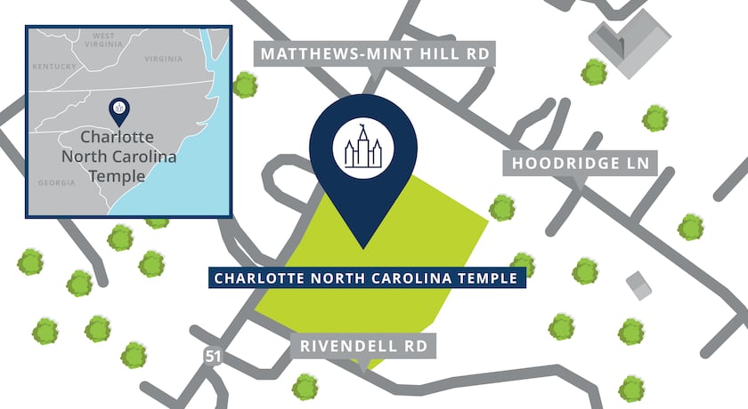 A site map for the Charlotte North Carolina Temple.