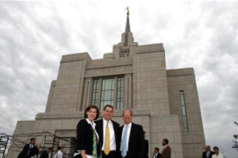 John Smith, his wife Hannah, and father George, attend the Kyiv Ukraine Temple on Aug. 29. John tran