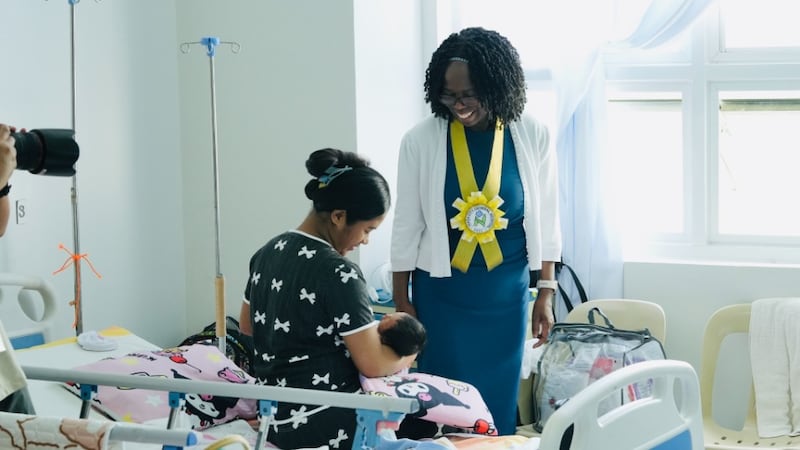 President Rosemary K. Chibota visits mothers and newborns at Naga City General Hospital in Naga, Philippines, on Sept. 14, 2026.