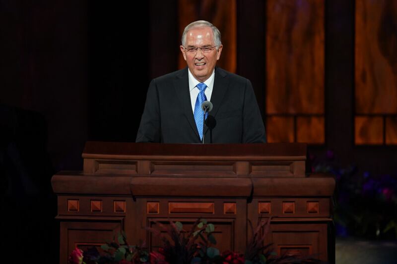 Elder Neil L. Andersen of the Quorum of the Twelve Apostles speaks during the Sunday morning session of the 190th Semiannual General Conference of The Church of Jesus Christ of Latter-day Saints on Oct. 4, 2020.