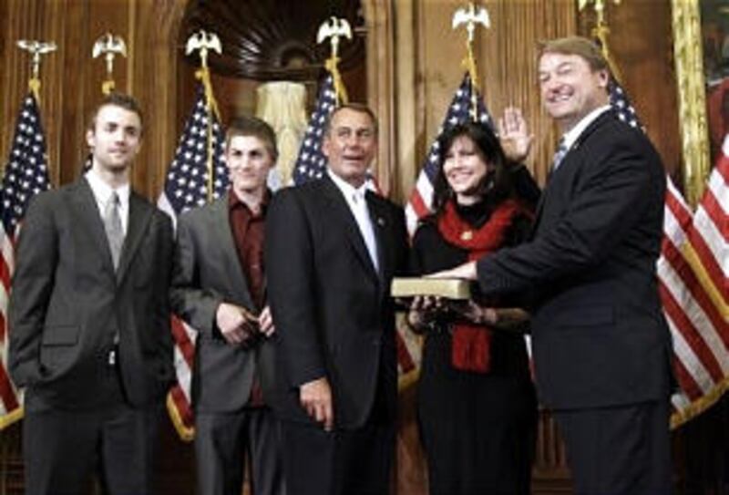 Nevada Rep. Dean Heller (R-Nev.), far right, will be the Senate's newest member, after Gov. Brian Sa