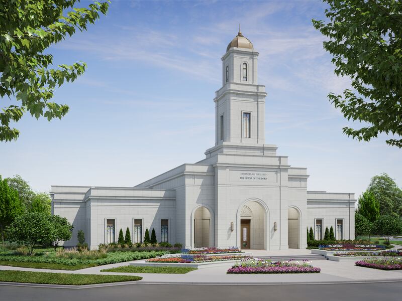 A new exterior rendering of the Grand Rapids Michigan Temple.