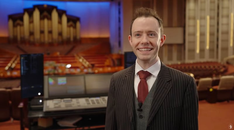 Braden Earl Howard, a lighting specialist for the Church, is featured in a new Church video about the behind-the-scenes work of audio and light technicians before general conference.