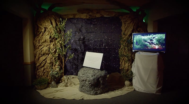 The room in a meetinghouse in Herriman, Utah, is transformed to depict the Gethsemane scene from the life of Jesus Christ, on April 9-10, 2025.