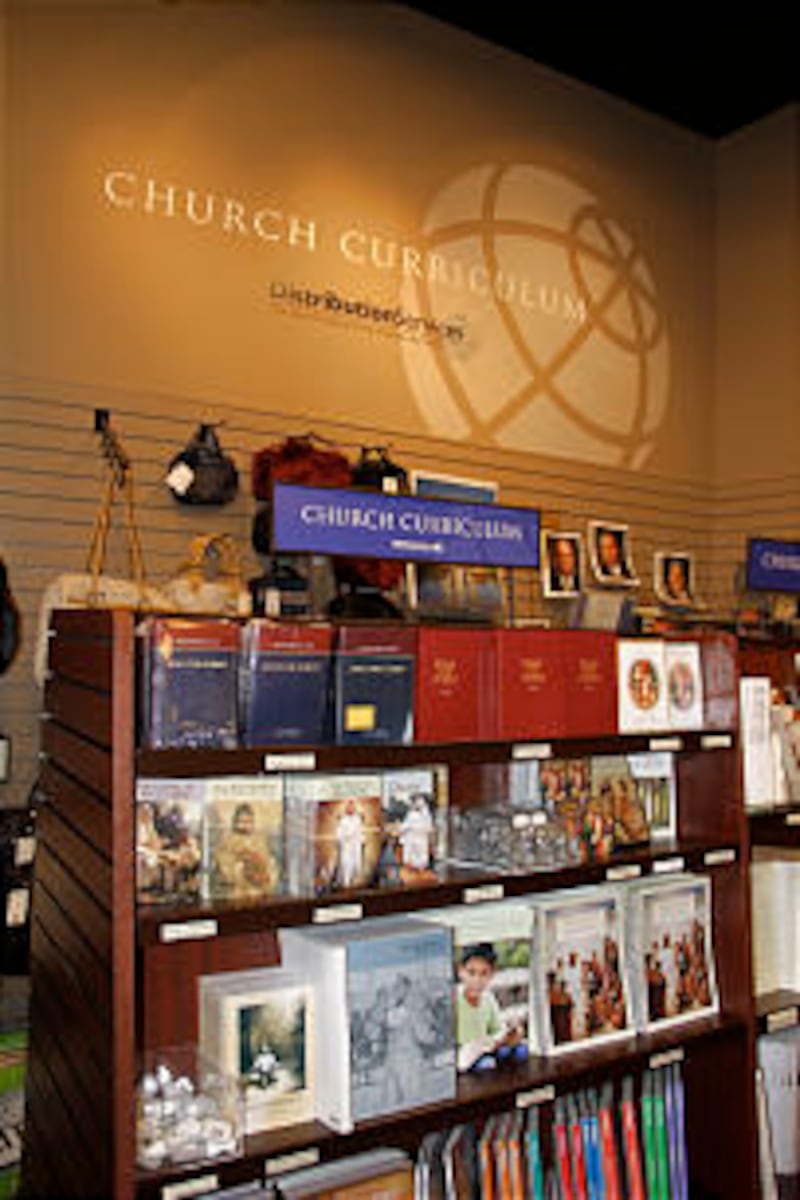 Deseret Book Co. flagship store in downtown Salt Lake City. Section of downtown store displays Churc