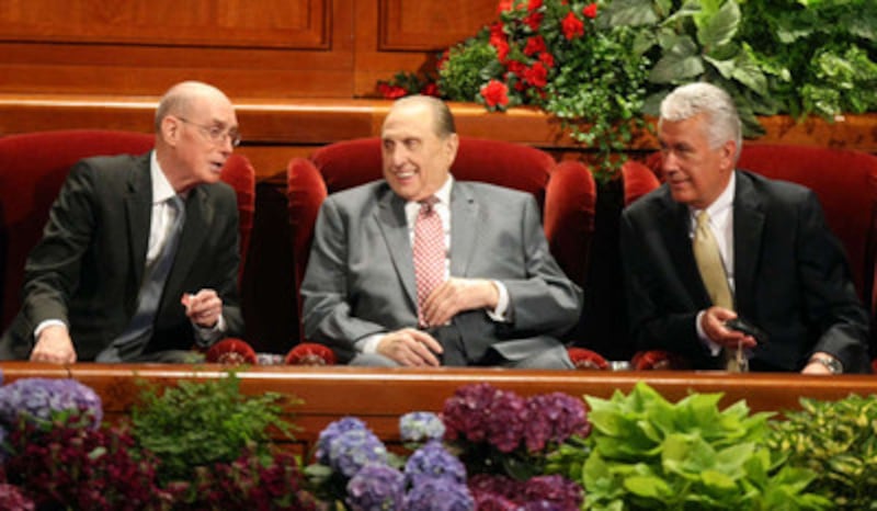 From left, Pres. Henry B. Eyring, first counselor in the First Presidency, President Thomas S. Monso