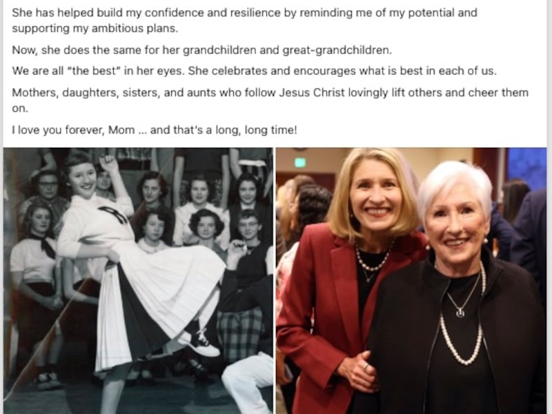 Relief Society General President Camille N. Johnson shared how her mother was a cheerleader in many ways, in a social post on Sunday, May 10, 2026.