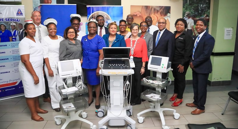 The Church recently donated medical equipment to two hospitals in Jamaica. Elder Ahmad S. Corbitt, a General Authority Seventy and member of the Church's Caribbean Area presidency, stands third from the right.