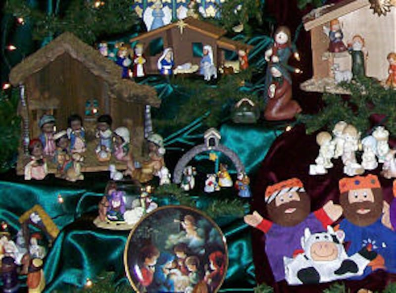 Multiple Nativity scenes are collected at one of the two meetinghouses used by the Frisco Texas Stak