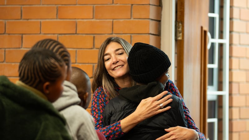 Sister Andrea Muñoz Spannaus greets young women in Maseru, Lesotho, Sept. 5, 2026.