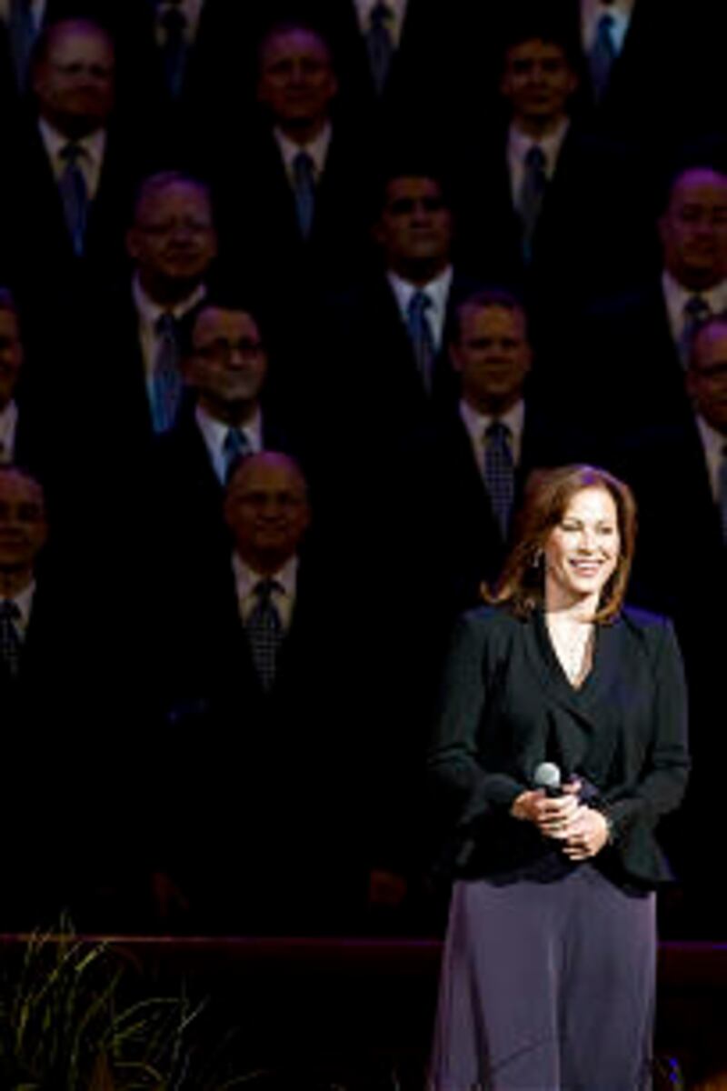 Performer Linda Eder sings with the Mormon Tabernacle Choir at the Pioneer Day Commemoration Concert