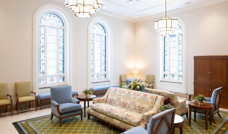 A waiting area inside the Modesto California Temple.