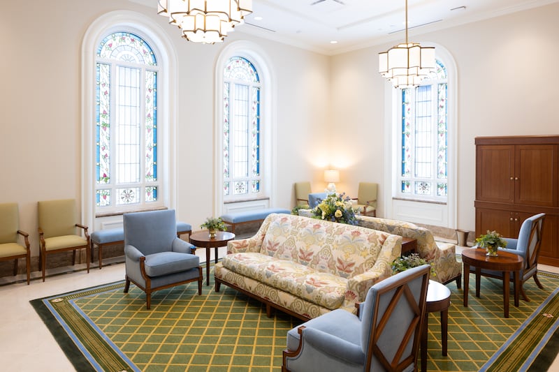 A waiting area inside the Modesto California Temple.