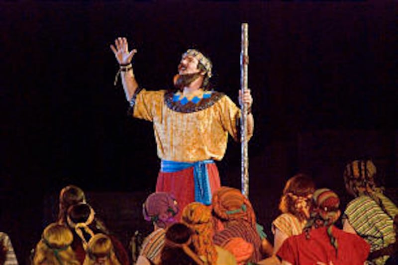 A cast member acts as the character of Nephi the Disciple from 3 Nephi in preparing the people for C