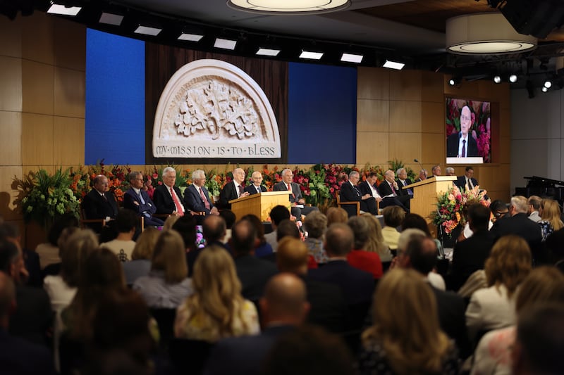 On display is a wood carving created by President Henry B. Eyring to speak at the 2026 Seminar for New Evangelists.