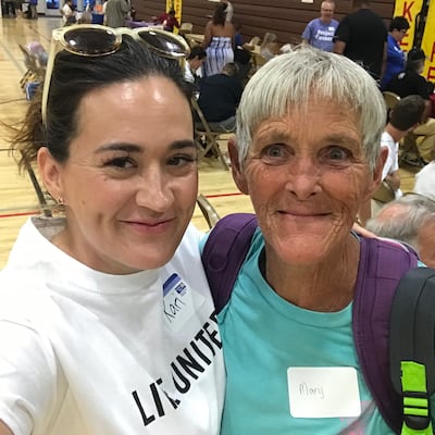 A volunteer takes a selfie with a guest to a Project Connect event in Mesa, Arizona. With the help of the Church’s JustServe program, the event was able to provide services to more than 400 people experiencing homelessness from surrounding areas.