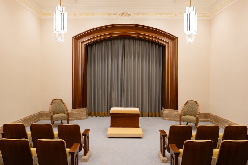 An instruction room inside the Modesto California Temple.