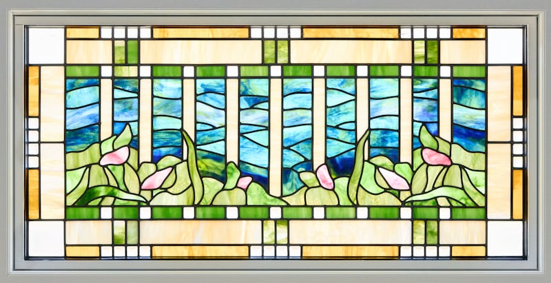 An art-glass window in the Willamette Valley Oregon Temple.
