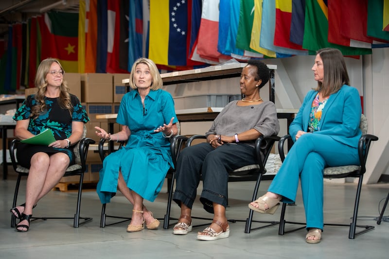 President Camille N. Johnson speaks during a recording of the Church News podcast in the Humanitarian Center in Salt Lake City for an episode released Tuesday, Aug. 25, 2026.