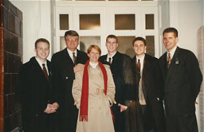 In 1996, Elder Jake Kelsey, left; President and Sister Wilfried Voge, Elders Jeffrey Mower, William