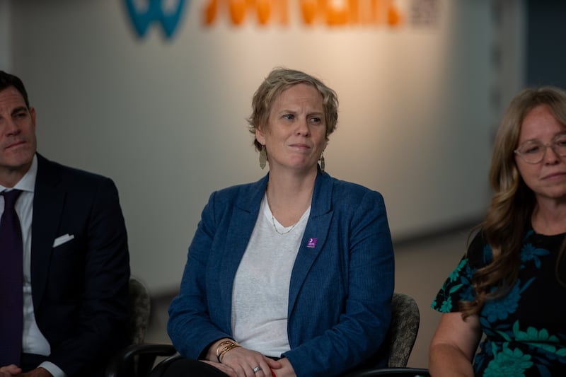 Sarah Bouchie takes part in a recording of the Church News podcast in the Humanitarian Center in Salt Lake City for an episode released Tuesday, Aug. 25, 2026