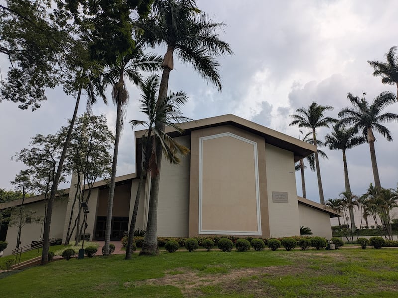 A meetinghouse of The Church of Jesus Christ of Latter-day Saints that is between the Sao Paulo Brazil Temple and the visitors' center is shown on Feb. 25, 2026.