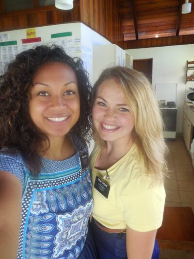 Sister Morgan Taylor, right, and her companion, Sister Moli. Both of the missionaries were injured on their bicycles after being hit by an impaired driver in Tahiti.