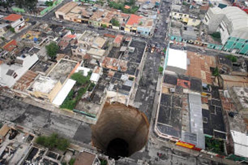 Aerial view of the sinkhole in Guatemala City.