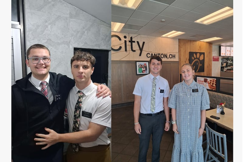 Two pictures of two sets of siblings serving missions in Fiji and Ohio.