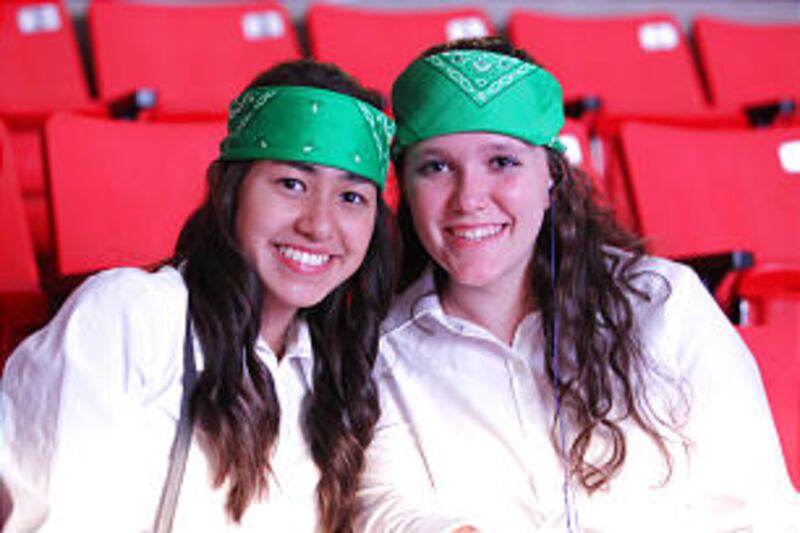 Kari Snelding left and Eliza Taylor right enjoy time together before the show.