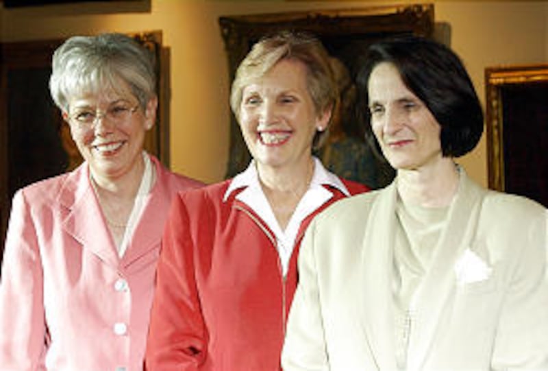 The new LDS Church relief society presidency L-R: Kathleen Hughes, Bonnie Parkin, and Anne Pingree a