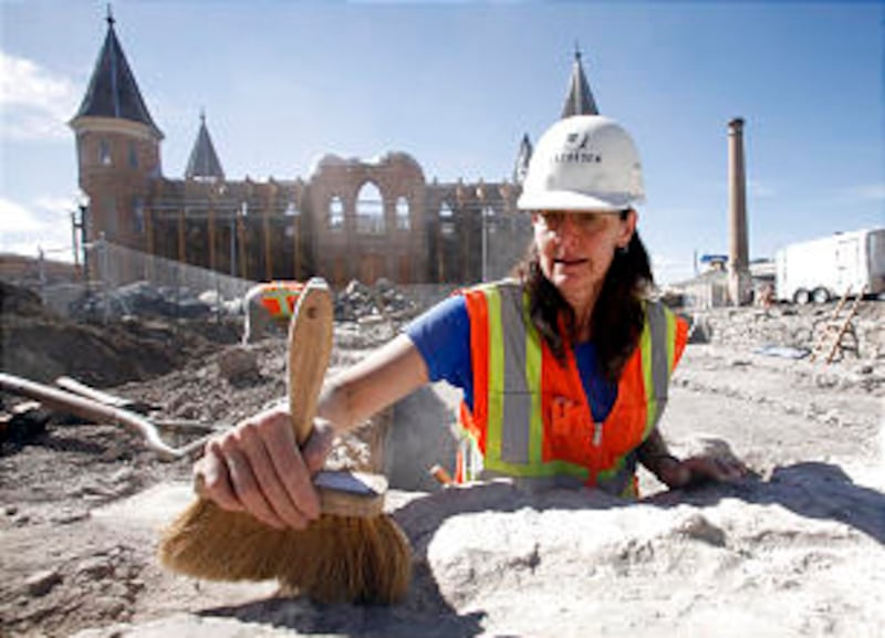 BYU graduate student Charmaine Thompson works at the site of the original Provo Tabernacle, built be