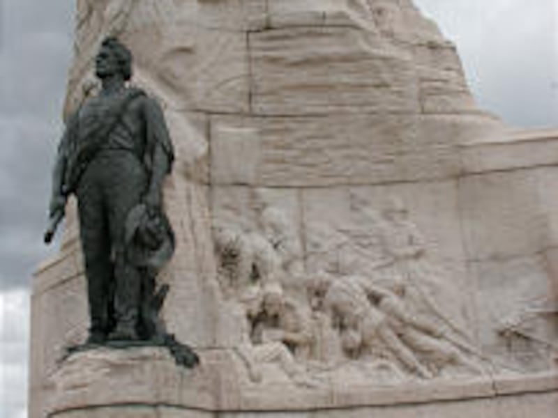 Monument honoring Mormon Pioneer soldiers on the grounds of the Utah State Capitol.